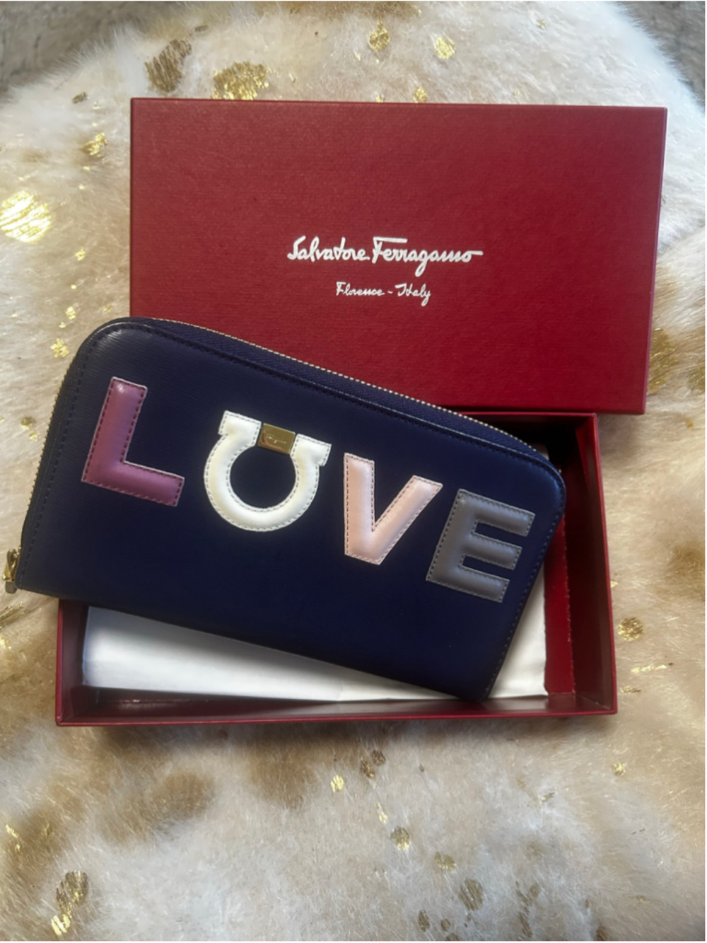 Salvatore Ferragamo "LOVE" Gancini Zip-Around Long Wallet w/ COA